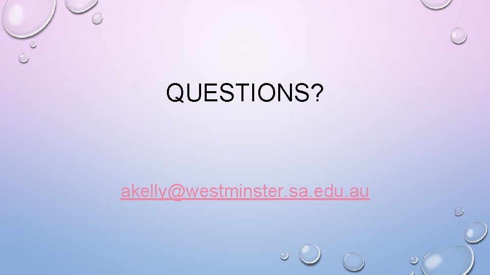 QUESTIONS? akelly@westminster. sa. edu. au 