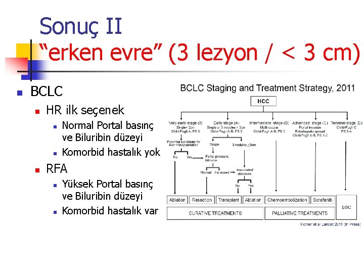 Sonuç II “erken evre” (3 lezyon / < 3 cm) n BCLC n HR