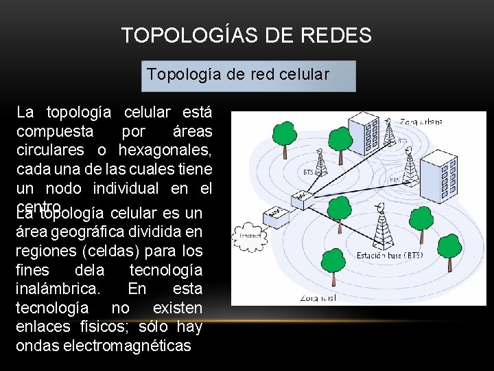 TOPOLOGÍAS DE REDES Topología de red celular La topología celular está compuesta por áreas