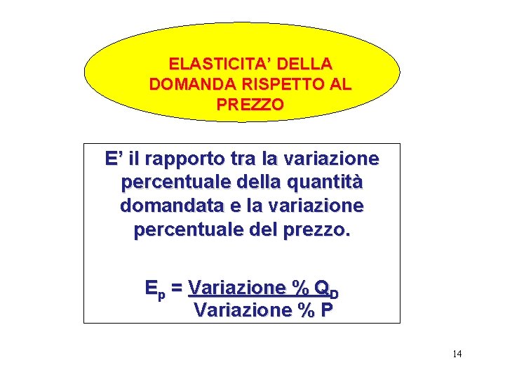 ELASTICITA’ DELLA DOMANDA RISPETTO AL PREZZO E’ il rapporto tra la variazione percentuale della