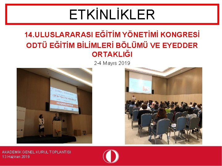 ETKİNLİKLER 14. ULUSLARARASI EĞİTİM YÖNETİMİ KONGRESİ ODTÜ EĞİTİM BİLİMLERİ BÖLÜMÜ VE EYEDDER ORTAKLIĞI 2