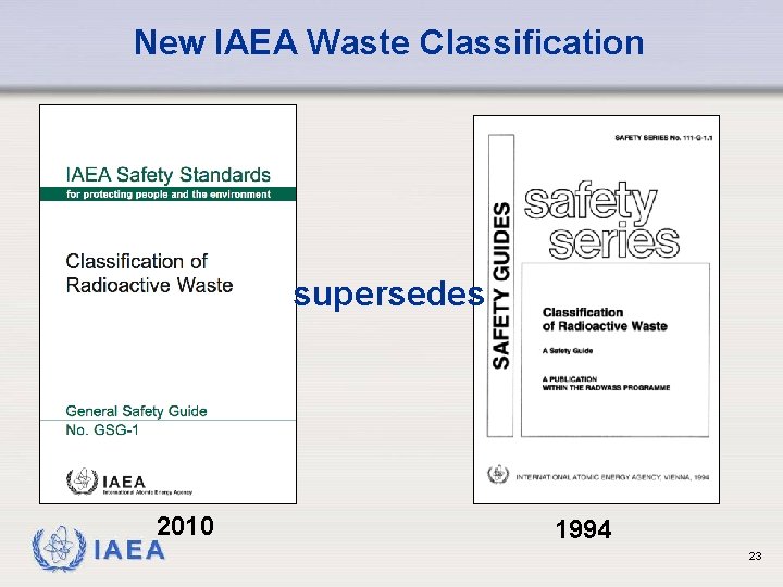 New IAEA Waste Classification supersedes IAEA 2010 1994 23 