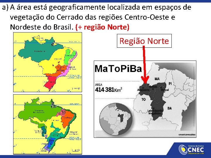 a) A área está geograficamente localizada em espaços de vegetação do Cerrado das regiões
