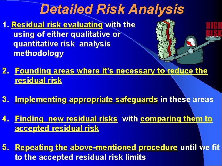 Detailed Risk Analysis 1. Residual risk evaluating with the using of either qualitative or