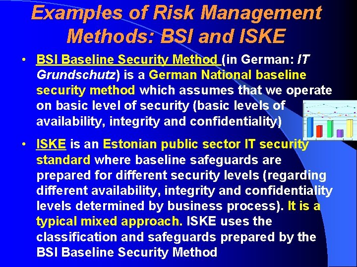 Examples of Risk Management Methods: BSI and ISKE • BSI Baseline Security Method (in