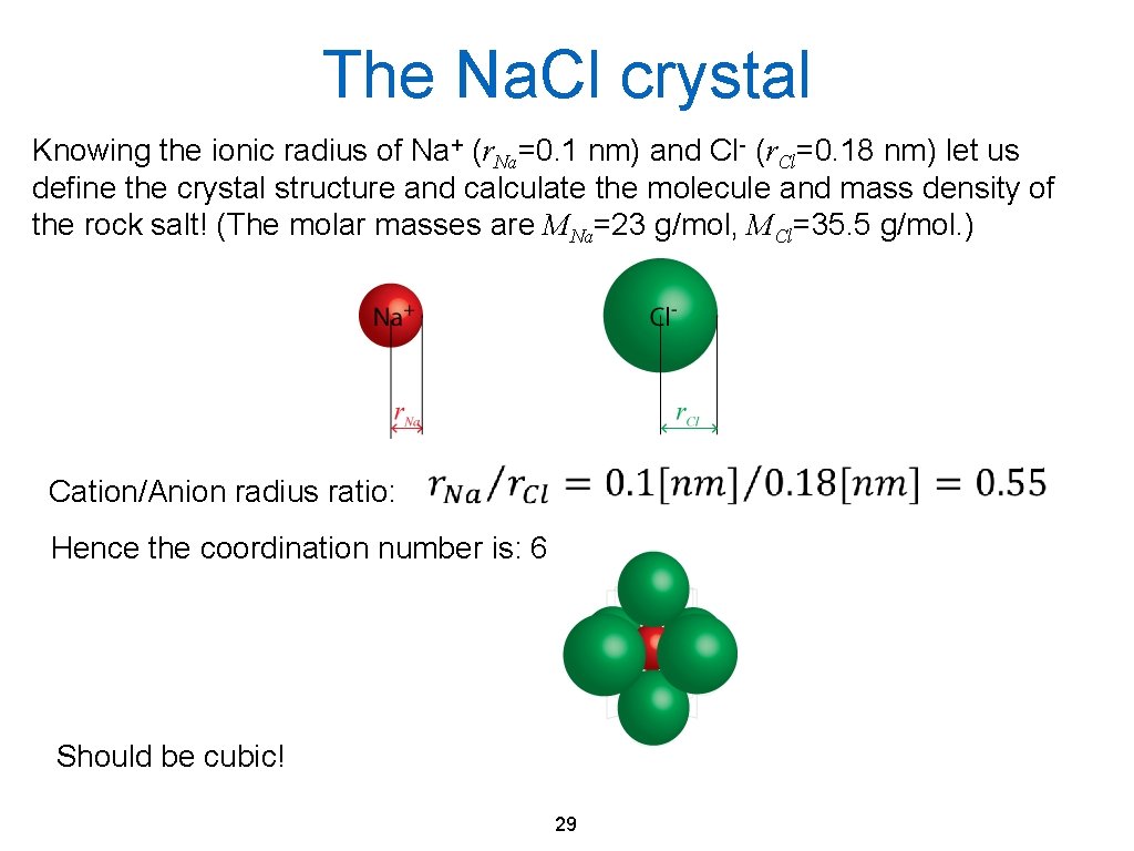 The Na. Cl crystal Knowing the ionic radius of Na+ (r. Na=0. 1 nm)