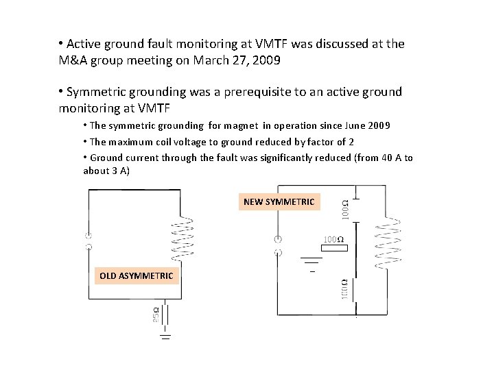 • Active ground fault monitoring at VMTF was discussed at the M&A group • Active ground fault monitoring at VMTF was discussed at the M&A group