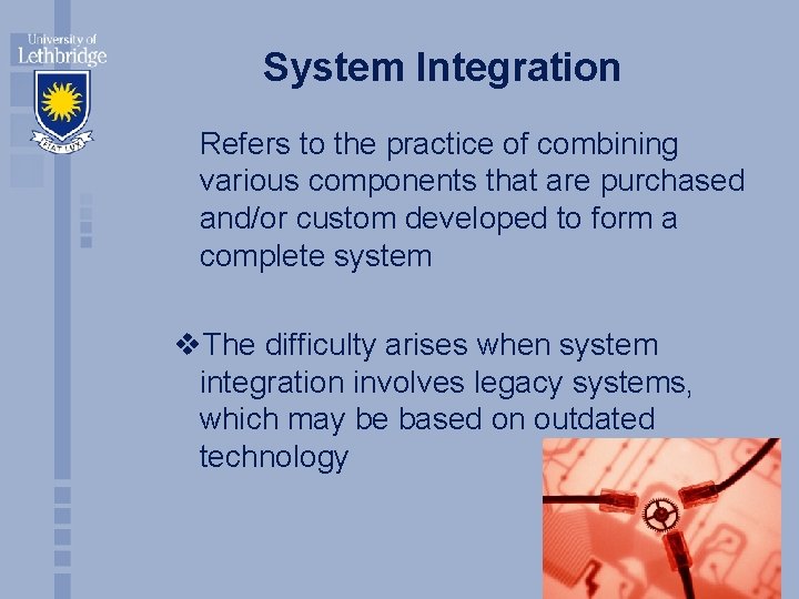 System Integration Refers to the practice of combining various components that are purchased and/or