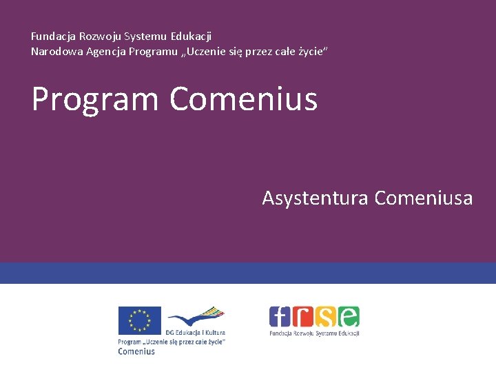 Fundacja Rozwoju Systemu Edukacji Narodowa Agencja Programu „Uczenie się przez całe życie” Program Comenius