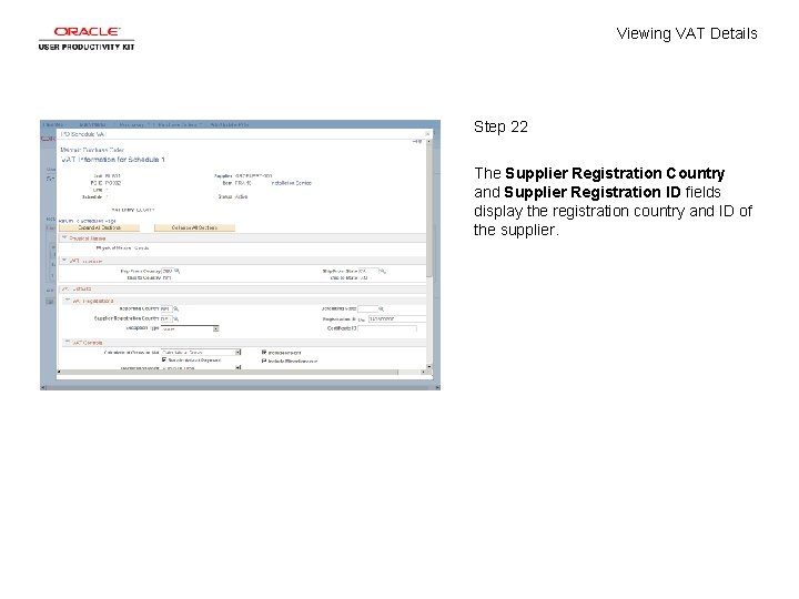 Viewing VAT Details Step 22 The Supplier Registration Country and Supplier Registration ID fields