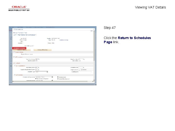 Viewing VAT Details Step 47 Click the Return to Schedules Page link. 