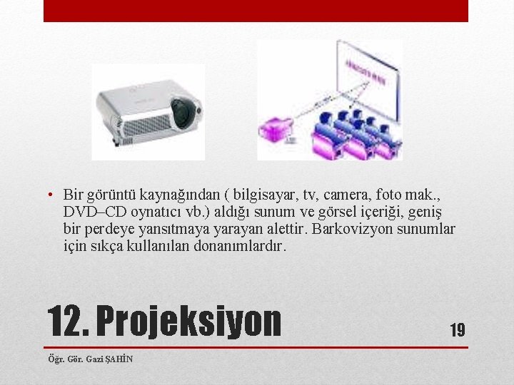  • Bir görüntü kaynağından ( bilgisayar, tv, camera, foto mak. , DVD–CD oynatıcı