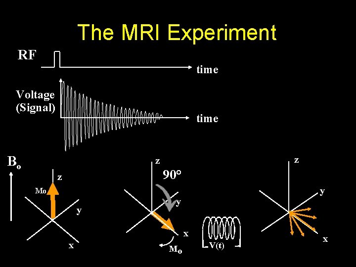 The MRI Experiment RF time Voltage (Signal) time t Mo Bo z z 90°