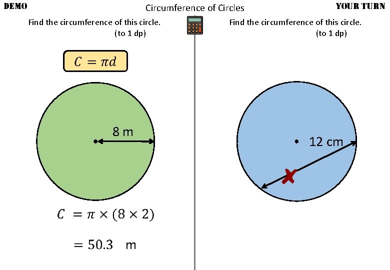 DEMO Circumference of Circles Find the circumference of this circle. (to 1 dp) 8
