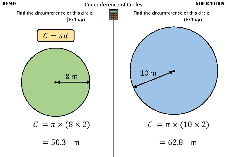 DEMO Circumference of Circles Find the circumference of this circle. (to 1 dp) 8