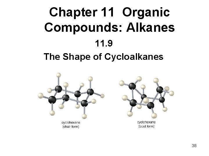 Chapter 11 Organic Compounds: Alkanes 11. 9 The Shape of Cycloalkanes 38 