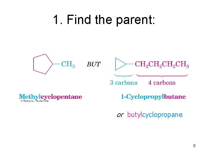 1. Find the parent: or butylcyclopropane 8 