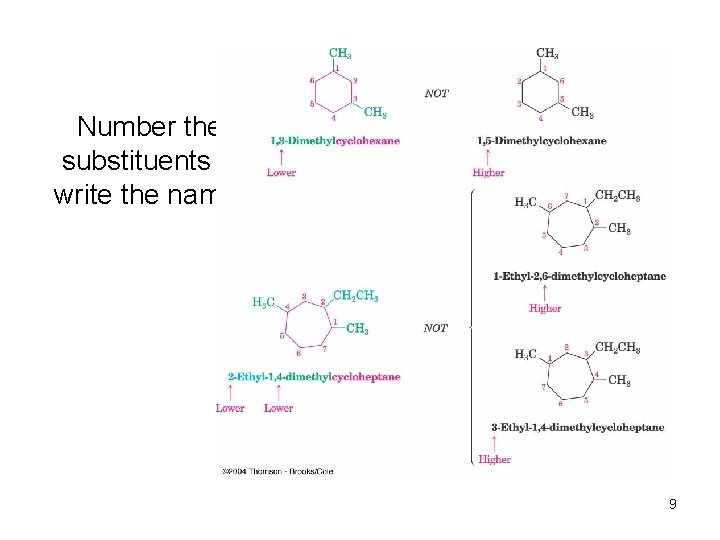 Number the substituents & write the name: 9 