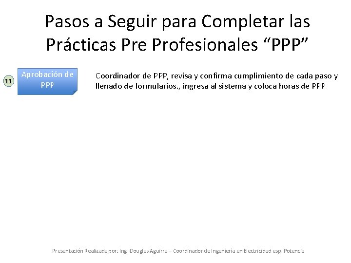 Pasos a Seguir para Completar las Prácticas Pre Profesionales “PPP” 11 Aprobación de PPP
