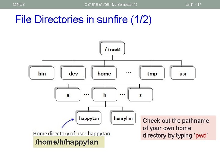 © NUS CS 1010 (AY 2014/5 Semester 1) Unit 1 - 17 File Directories