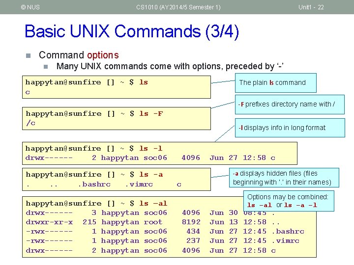 © NUS CS 1010 (AY 2014/5 Semester 1) Unit 1 - 22 Basic UNIX