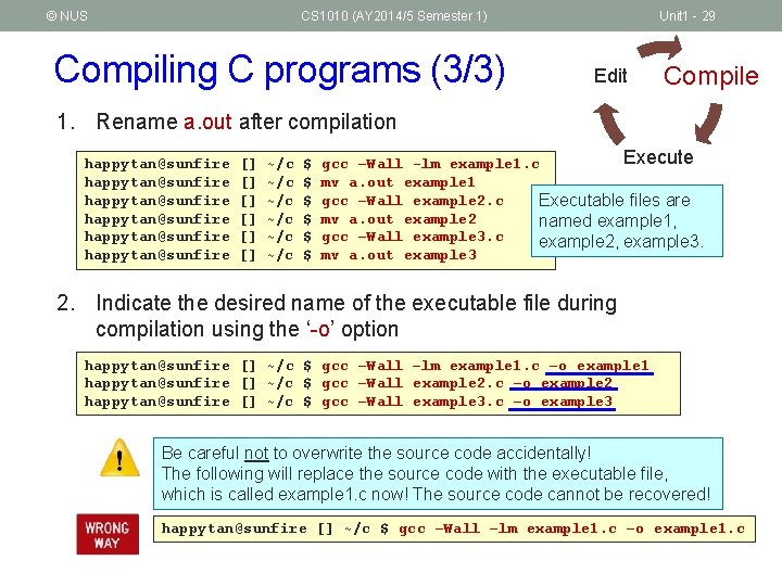 © NUS CS 1010 (AY 2014/5 Semester 1) Compiling C programs (3/3) Unit 1