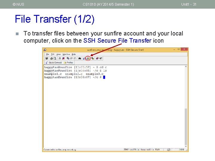 © NUS CS 1010 (AY 2014/5 Semester 1) Unit 1 - 31 File Transfer