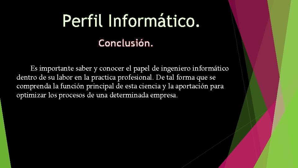 Perfil Informático. Conclusión. Es importante saber y conocer el papel de ingeniero informático dentro