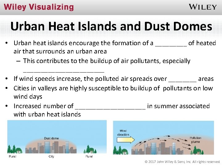 Urban Heat Islands and Dust Domes • Urban heat islands encourage the formation of