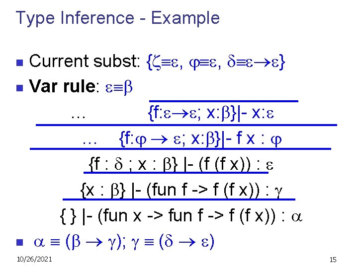 Type Inference - Example Current subst: {z , , } n Var rule: …