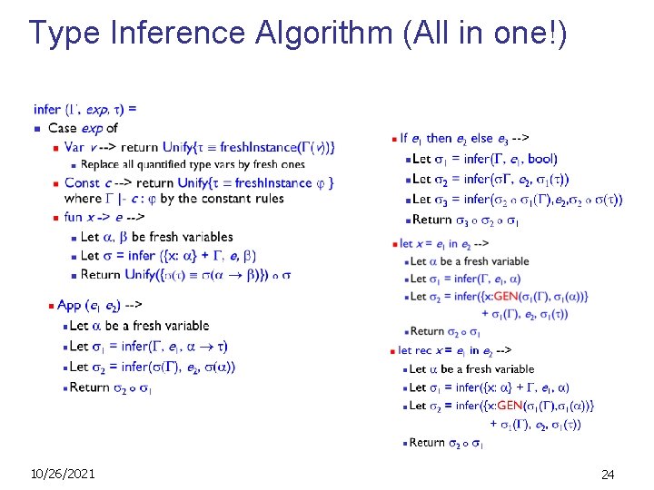 Type Inference Algorithm (All in one!) 10/26/2021 24 