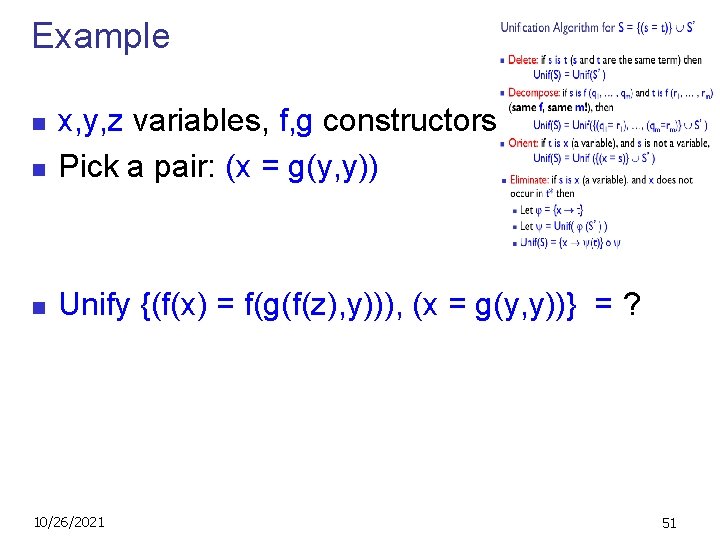 Example n x, y, z variables, f, g constructors Pick a pair: (x =