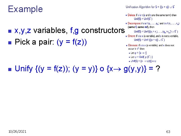 Example n x, y, z variables, f, g constructors Pick a pair: (y =