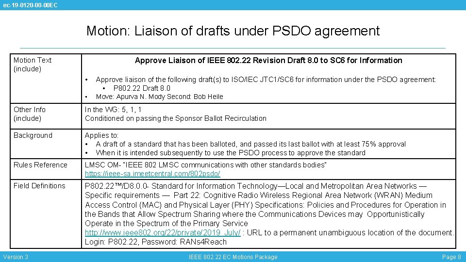 ec-19 -0120 -00 -00 EC Motion: Liaison of drafts under PSDO agreement Motion Text