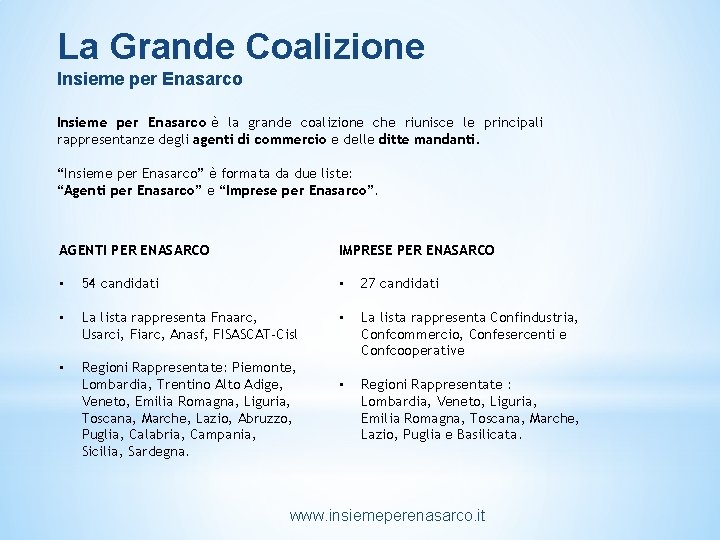 La Grande Coalizione Insieme per Enasarco è la grande coalizione che riunisce le principali