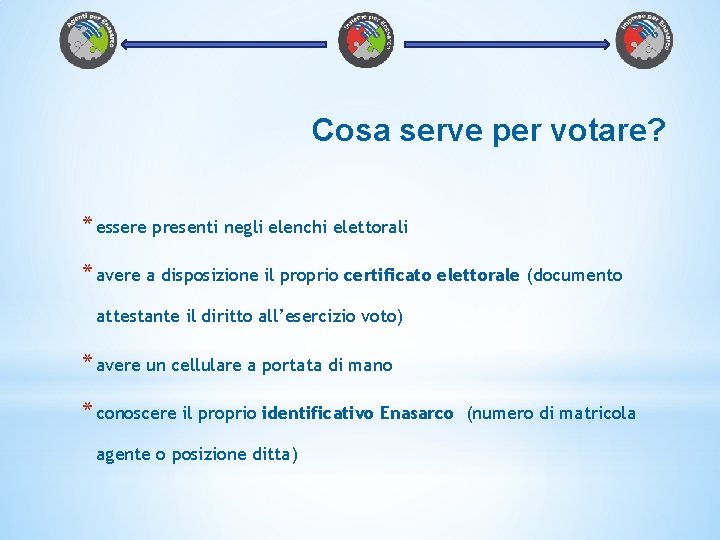 Cosa serve per votare? * essere presenti negli elenchi elettorali * avere a disposizione