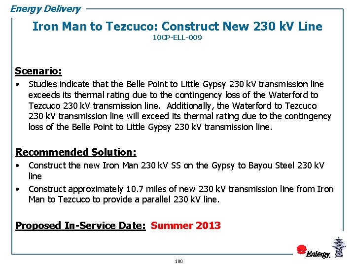 Energy Delivery Iron Man to Tezcuco: Construct New 230 k. V Line 10 CP-ELL-009