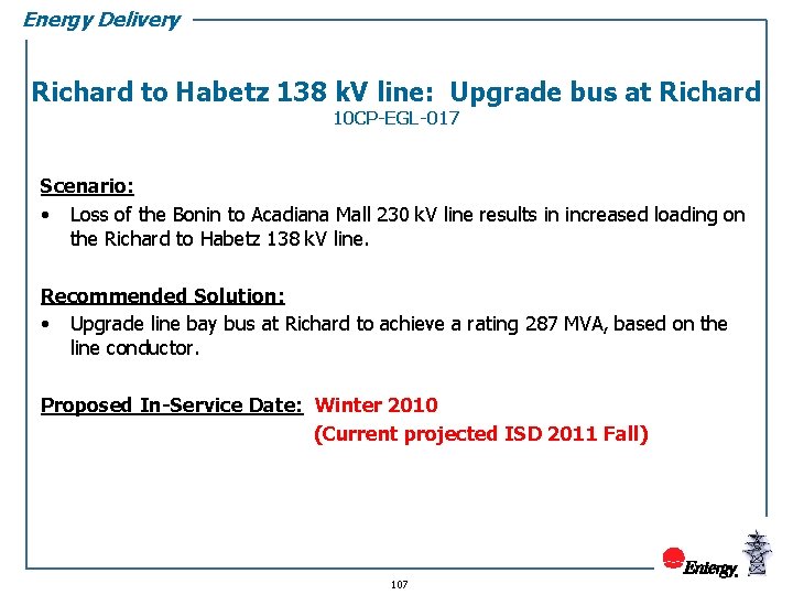 Energy Delivery Richard to Habetz 138 k. V line: Upgrade bus at Richard 10