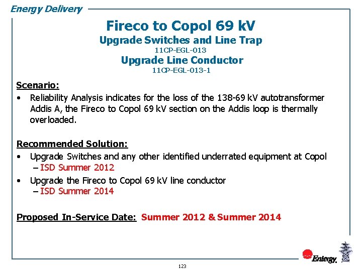 Energy Delivery Fireco to Copol 69 k. V Upgrade Switches and Line Trap 11