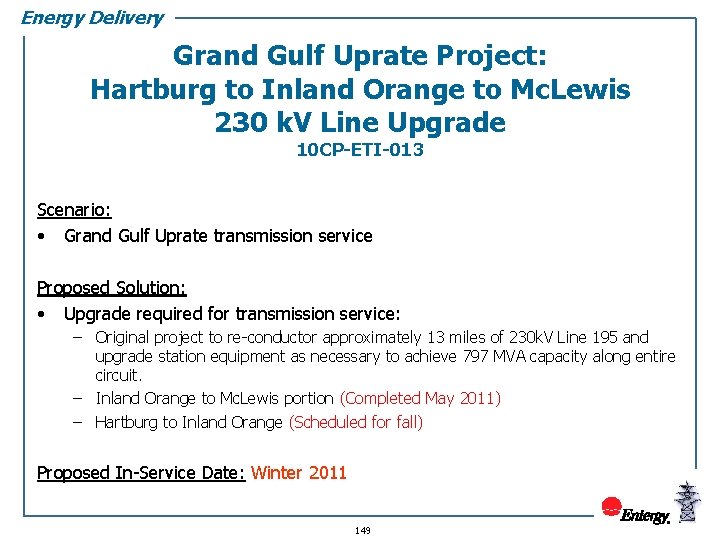 Energy Delivery Grand Gulf Uprate Project: Hartburg to Inland Orange to Mc. Lewis 230