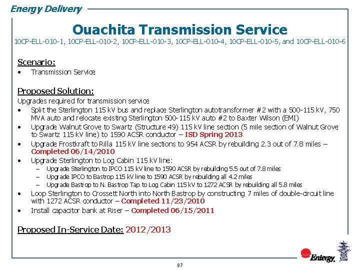 Energy Delivery Ouachita Transmission Service 10 CP-ELL-010 -1, 10 CP-ELL-010 -2, 10 CP-ELL-010 -3,