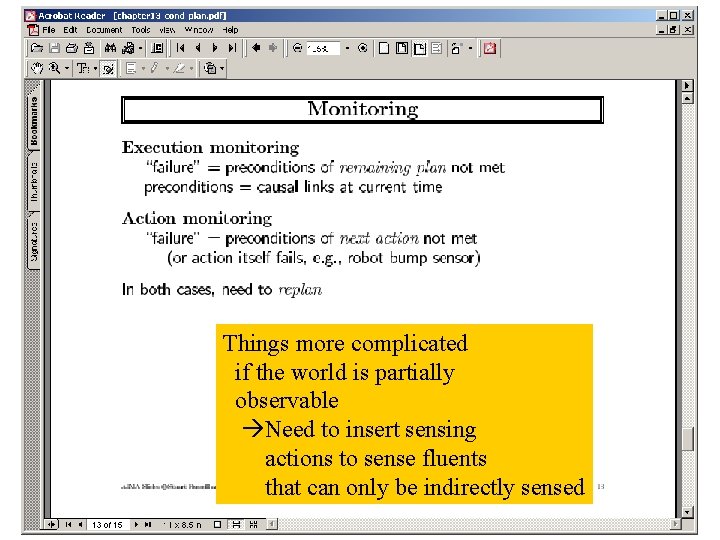 Things more complicated if the world is partially observable Need to insert sensing actions