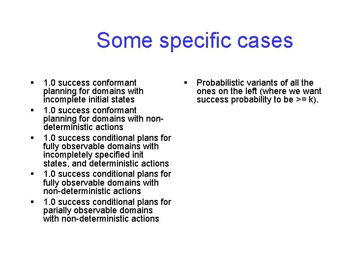 Some specific cases § § § 1. 0 success conformant planning for domains with