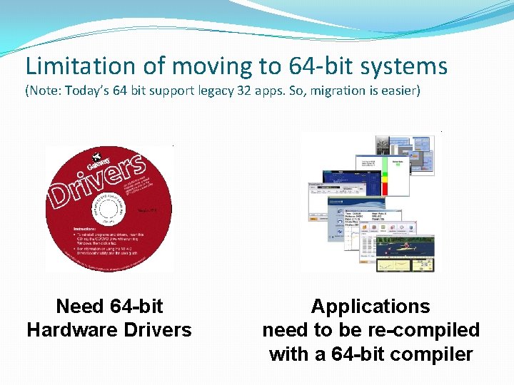 Limitation of moving to 64 -bit systems (Note: Today’s 64 bit support legacy 32