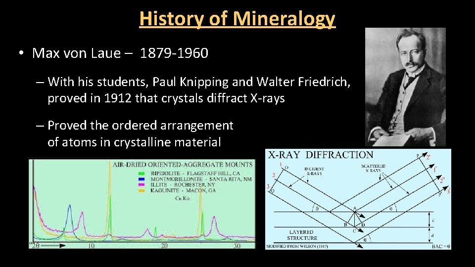 History of Mineralogy • Max von Laue – 1879 -1960 – With his students,
