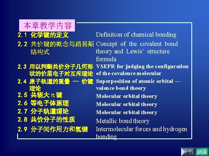 本章教学内容 Definition of chemical bonding 2. 1 化学键的定义 2. 2 共价键的概念与路易斯 Concept of the