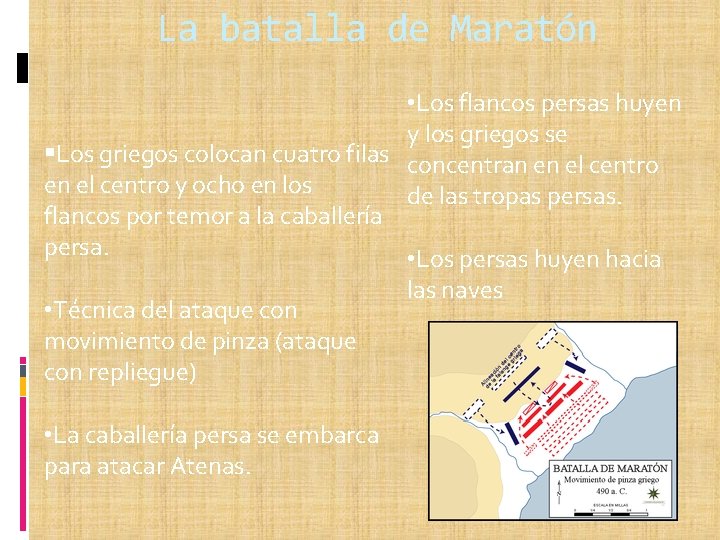 La batalla de Maratón • Los flancos persas huyen y los griegos se Los