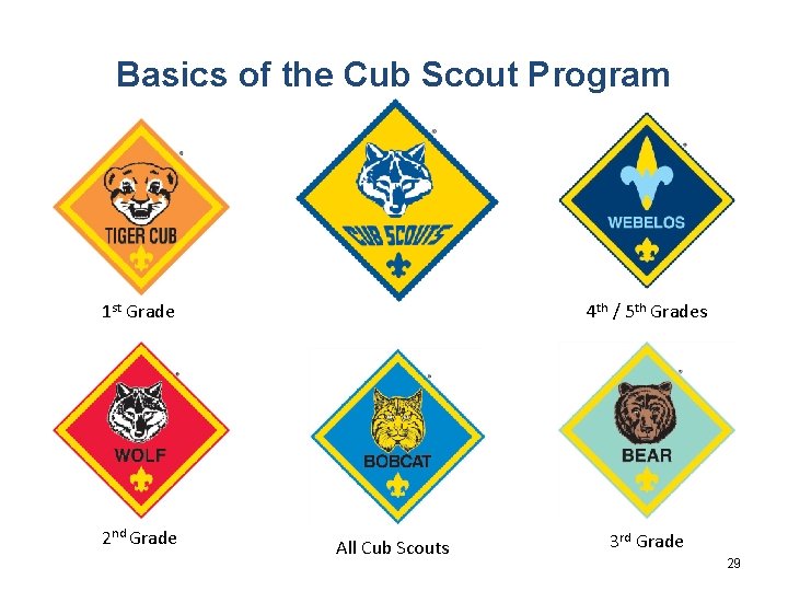 Basics of the Cub Scout Program 1 st Grade 2 nd Grade 4 th