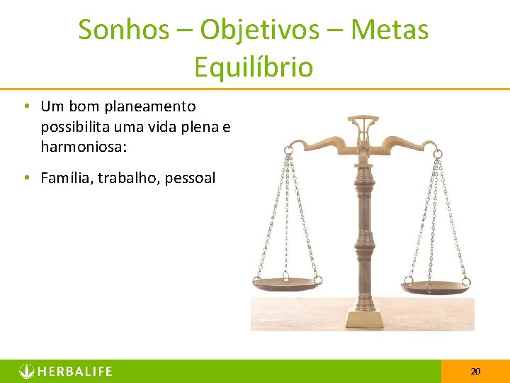 Sonhos – Objetivos – Metas Equilíbrio • Um bom planeamento possibilita uma vida plena