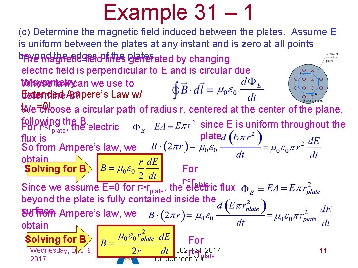 Example 31 – 1 (c) Determine the magnetic field induced between the plates. Assume